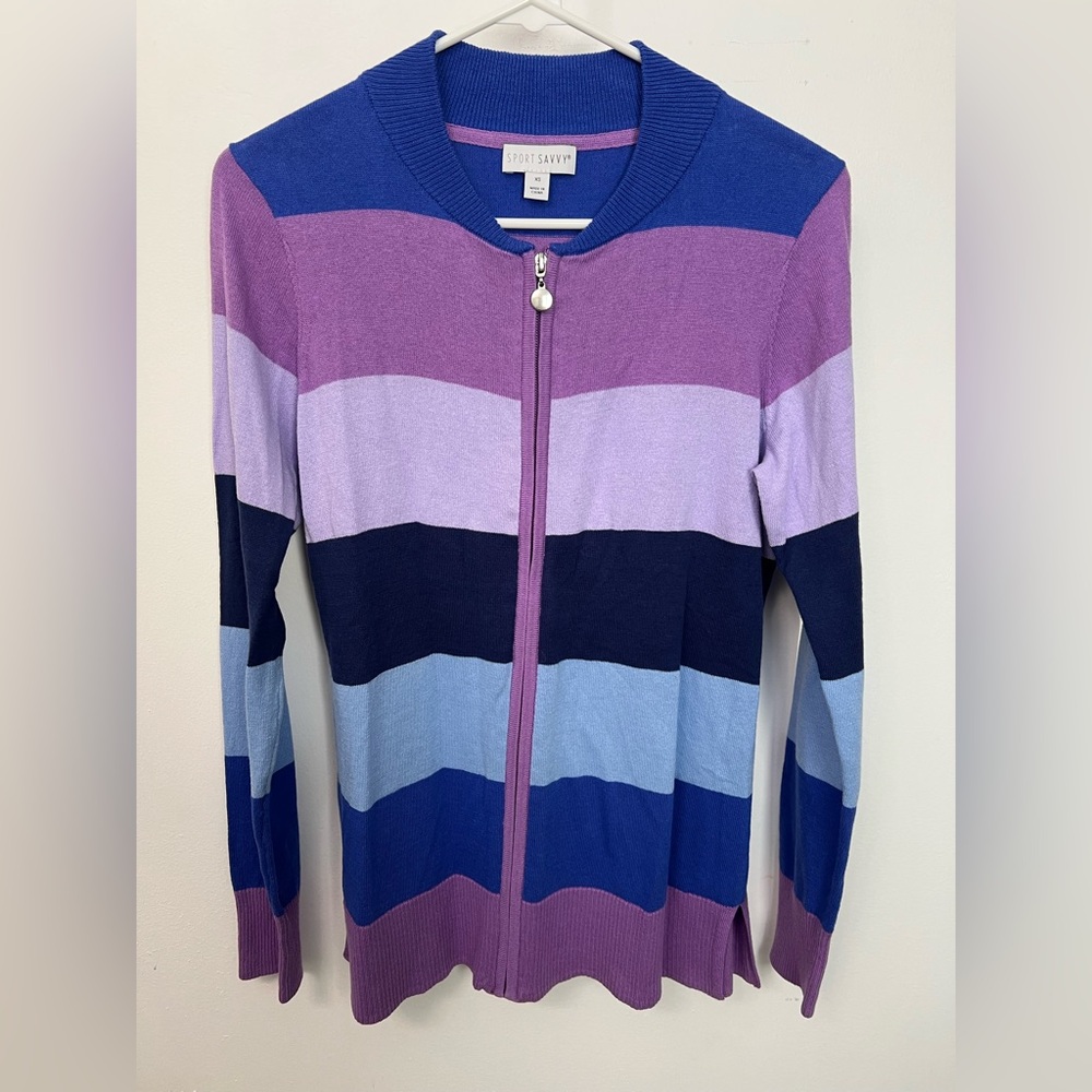 Sport Savvy NWOT Striped Zip Cardigan in Purple & Blue